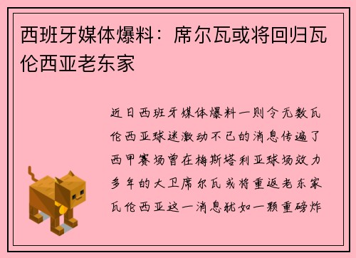 西班牙媒体爆料：席尔瓦或将回归瓦伦西亚老东家