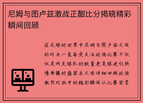 尼姆与图卢兹激战正酣比分揭晓精彩瞬间回顾